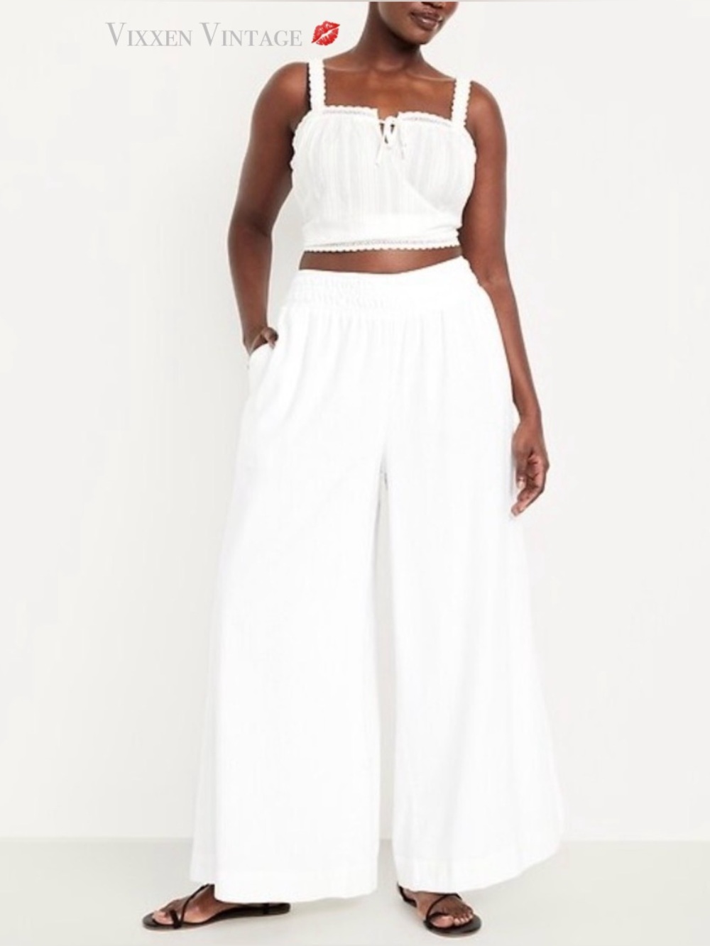 OLD NAVY MID-RISE WIDE LEG 'LINEN PALAZZO' PANTS IN CALLA LILY